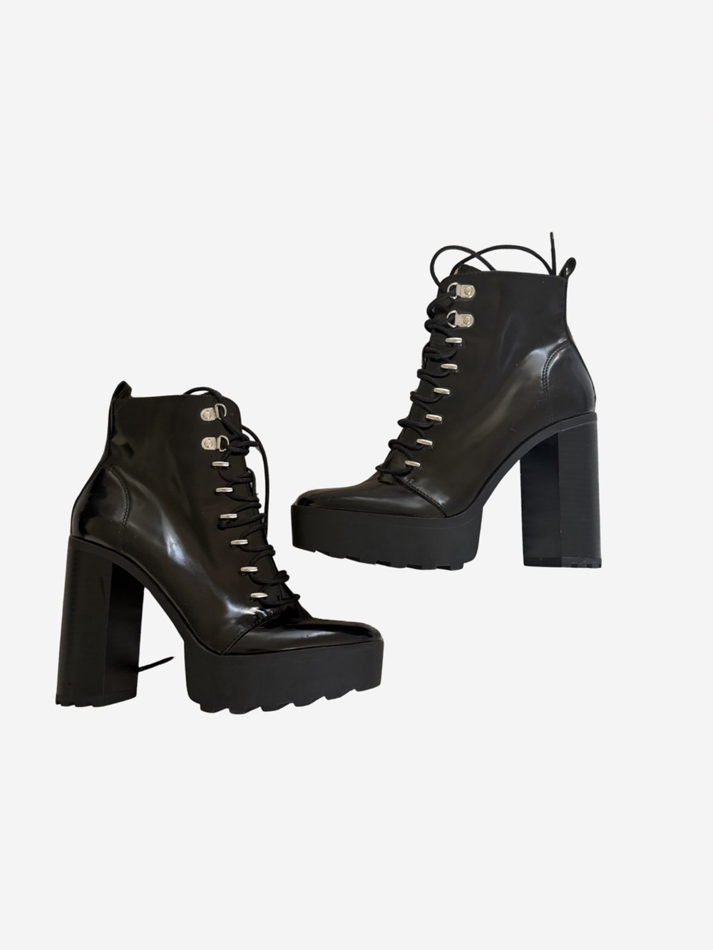 Zara Black Lace-Up Chunky Platform Ankle Boots